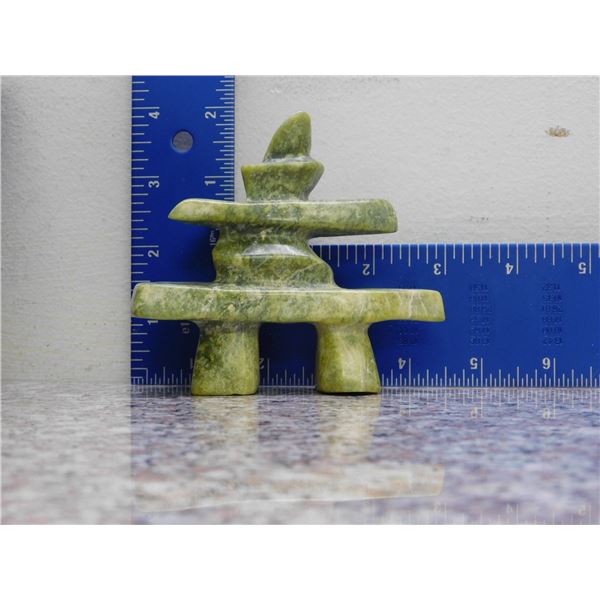 Inuit Green Soapstone Carving Inuksuk 3"