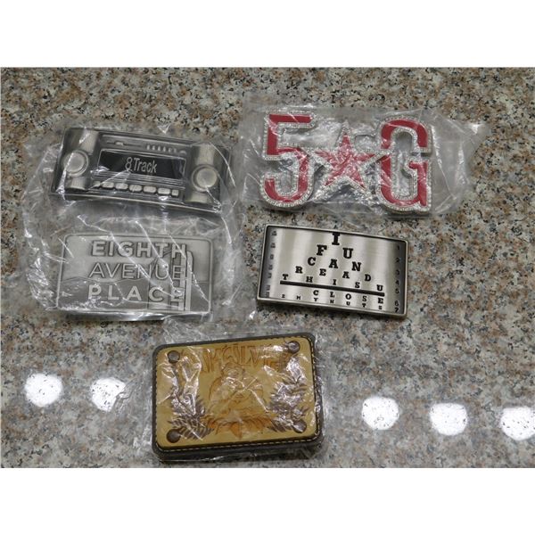 Lot of 5 Assorted Belt Buckles Metallic Novelty 5G 8 Track 8th Avenue Misc