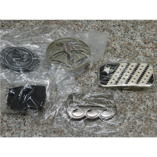 Lot of 5 Assorted Belt Buckles Metallic Brass Knuckles NBA Logo Spinning Misc Novelty