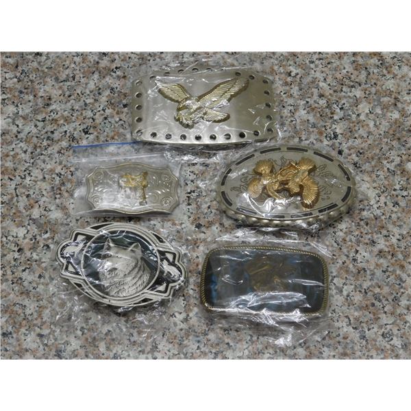 Lot of 5 Assorted Belt Buckles Metallic Eagle Wolf Novelty