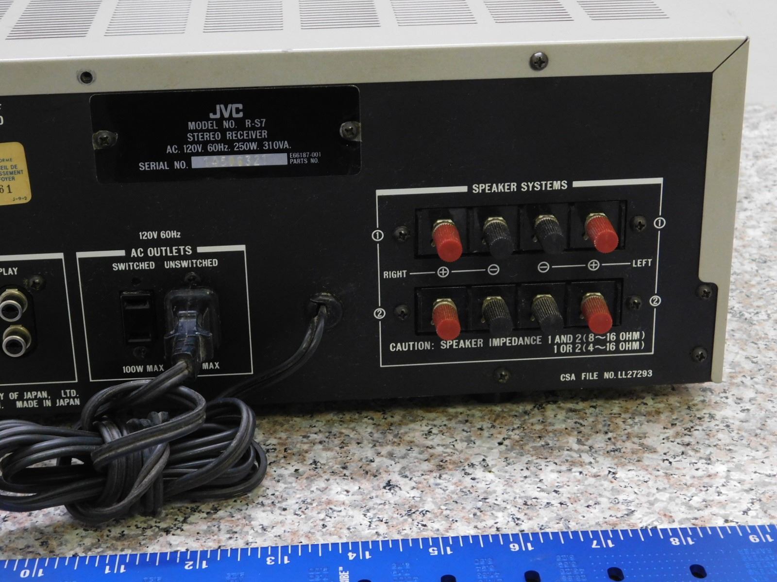 JVC R-S7 Stereo Receiver AM FM WORKS