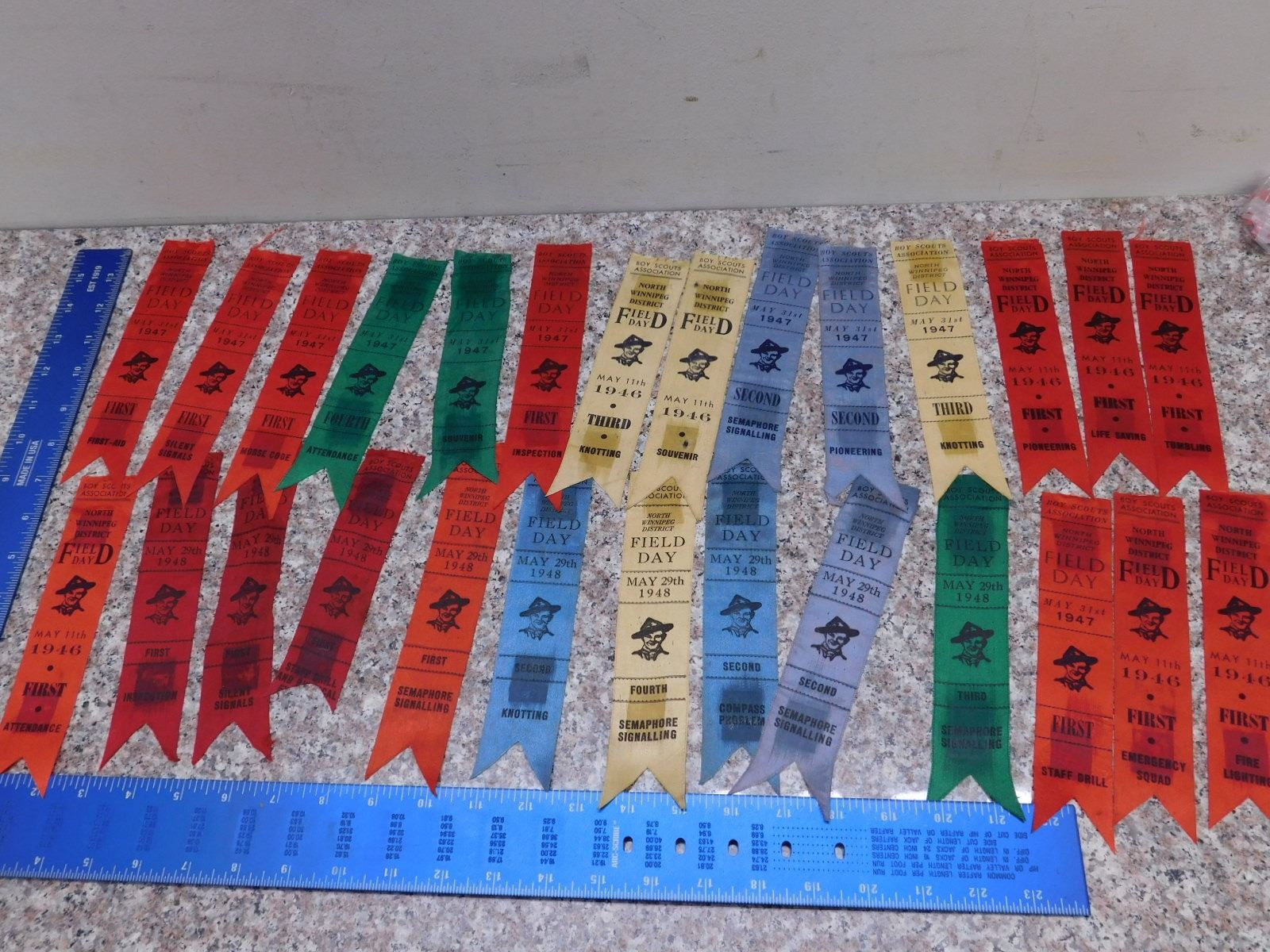 Lot of 27 Ribbons Awards Boy Scouts 1940s Camporee Jamboree Field Day