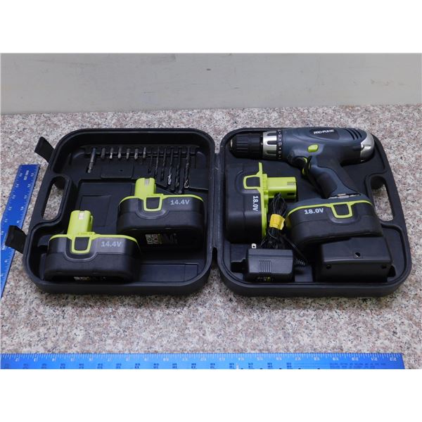 ProPulse Cordless Drill With Charger Case Bits and 4 Batteries 14.4V / 18.0V