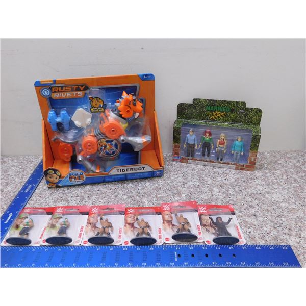 Lot of WWE Micro Wreslters Married With Children Rusty Rivets Tigerbot Toy Lot of 8