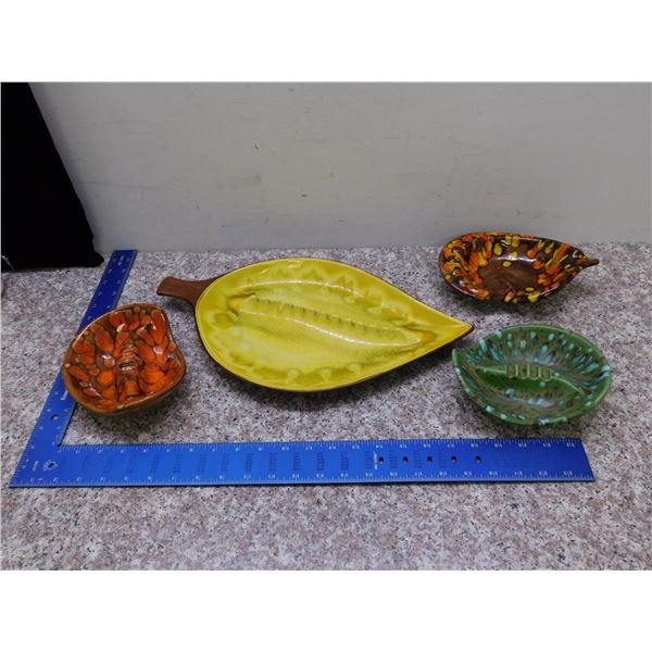 Lot of 4 Pottery Ashtrays Handmade Treasurecraft Pottery Class 1970s Floral Leafs