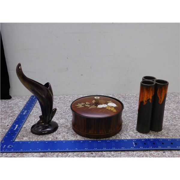 Lot of 3 Vases and Mid Century Decor Lava Pottery and Trinket Box