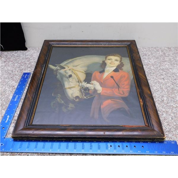 Vintage Framed Print Female Jockey Horse Rider Equestrian 24" x 20"