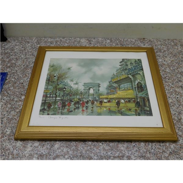 Paris Street View Champs Elysees by Maurice Legendre Framed Print approx 18" x 16"