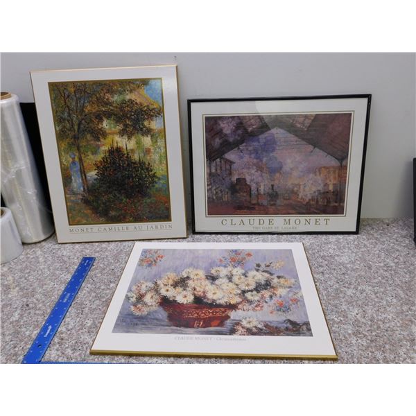 Lot of 3 Claude Monet Framed Print and Print on Wood Floral The Gare Au Jardin Etc 16" x 20" ea