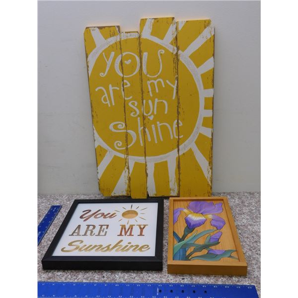Lot of 3 Art Sunshine Floral Prints on Wood and Framed Stencil