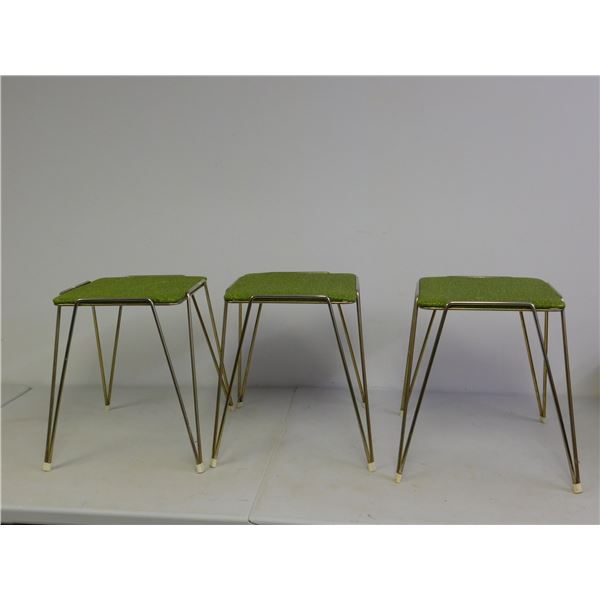 3 Vintage Stacking Olive Green Stools Hairpin Metal Legs