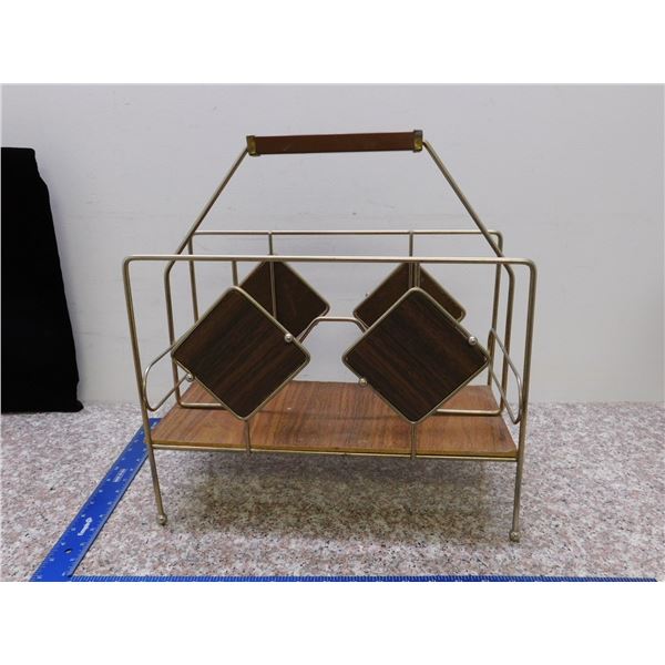 Vintage Brass Magazine Rack Wooden Accent  Diamonds
