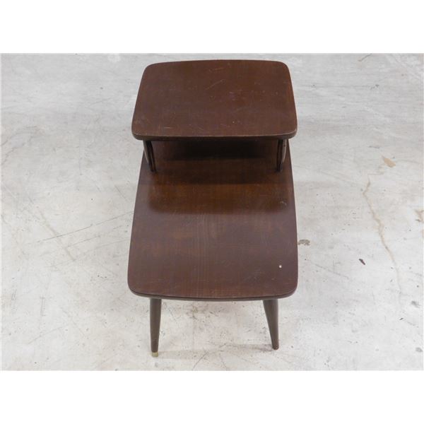 Vintage Mid Century Side Table Wooden 2-Tier Step-In