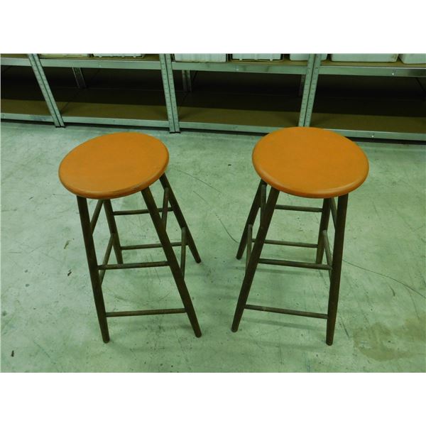 Pair of Vintage Wooden Bar Stools Painted A & W Orange