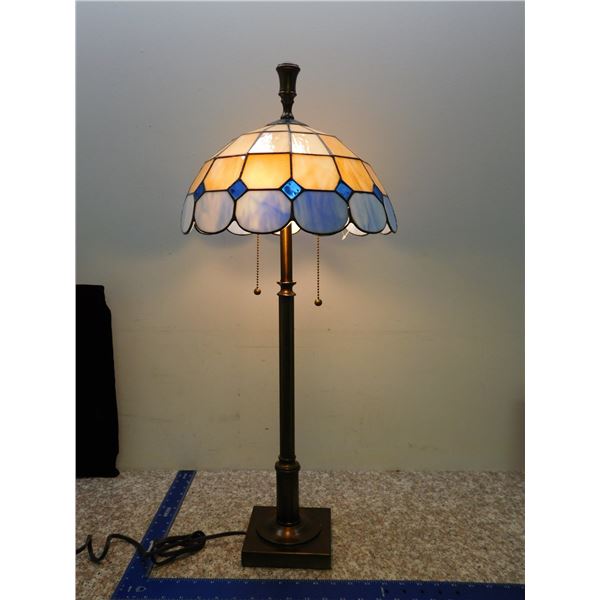Vintage Stain Glass Shade Table Lamp Modern Blue and Orange