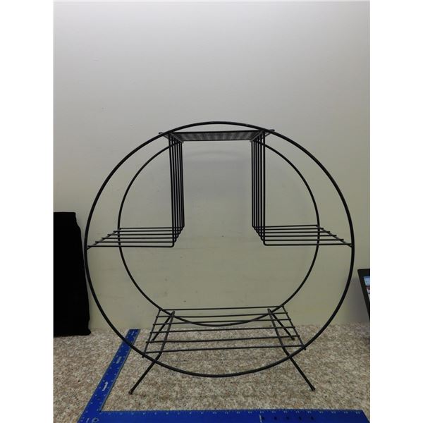 Vintage Mid Century Circle 4 Tier Black Wire Display Rack Hoop Plant Stand 23"