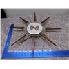 Image 1 : Vintage Mid Century Solar Sunburst Starburst Electric Teak Brass Clock WORKS 22"