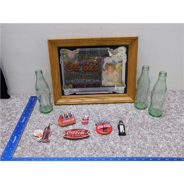 Lot of Coca Cola Magnets Glass Bottles and Mirror Sign Lot of 10 pieces