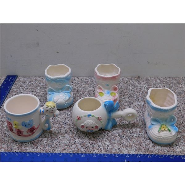 Lot of 5 Vintage Rubens Japan Baby Planters Mugs
