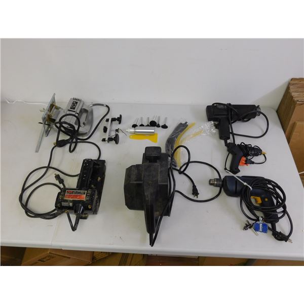 Lot of 6 Misc Tools Heat Gun Glue Gun Mastercraft Belt Sander Jig Saw Drill
