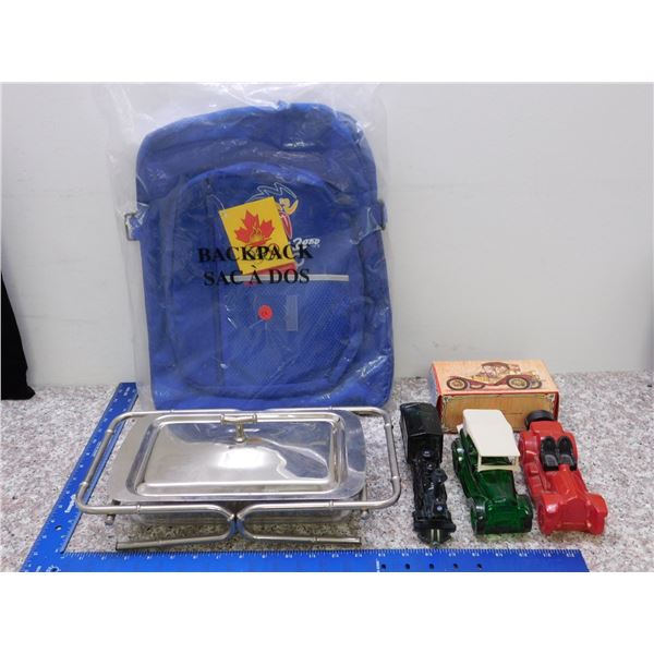 Lot of 3 Pyrex Hot Serving Dish With Handles, Olympics Backpack and Avon Bottles