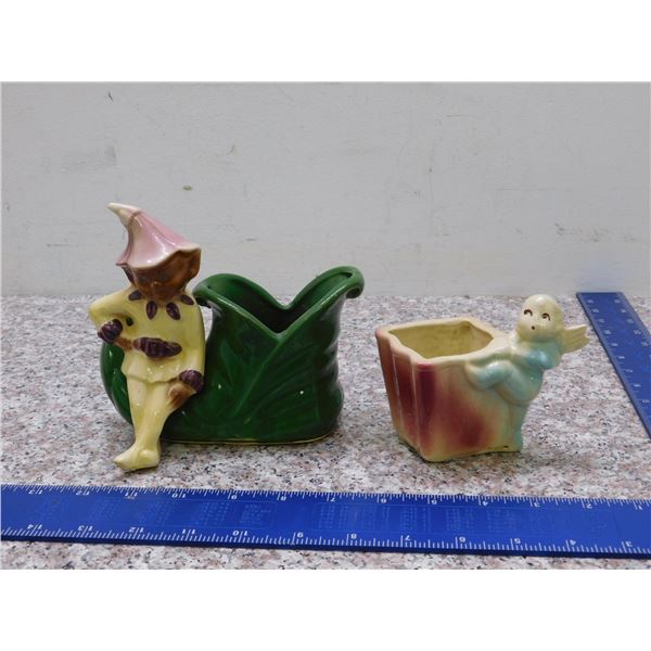 Lot of 2 Vintage Elf Pixie Planters Shawnee