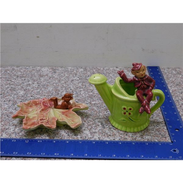 Lot of 2 Pixie Elf Planter and Tray California Pottery