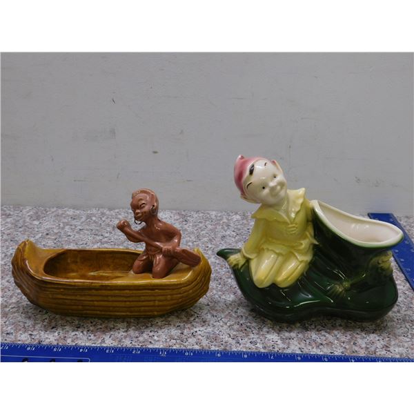 Vintage Pair Elf Pixie Royal Copley Planters Shoe and Boat Hawaiian Unmarked