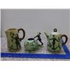 Image 1 : L.Gatlin & Son Jack & The Bean Stock Elf Pixie Pottery Pitcher Teapot Planter Fairytale Lot of 3