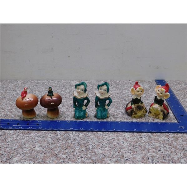 3 Sets of Vintage Elf Pixie Salt & Pepper Shakers