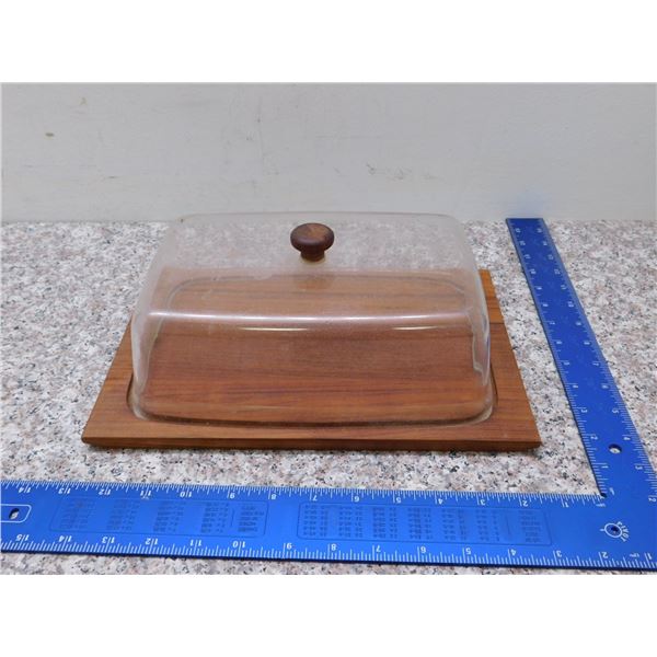 Mid Century Teak Dainty Tray Butter Dish Plastic Lid