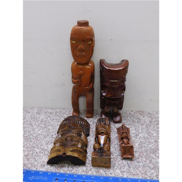 Lot of 5 Tiki Wood Hawaii Figurines Decor