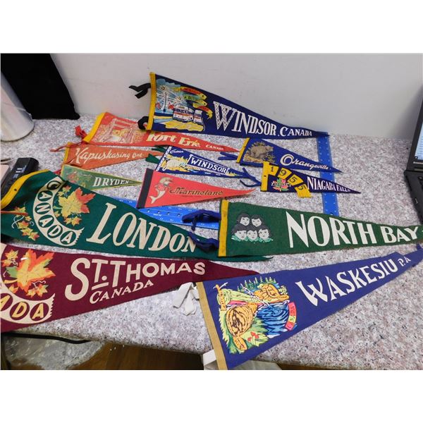 Lot of 12 Ontario Canada Travel Felt Pennants Souvenir