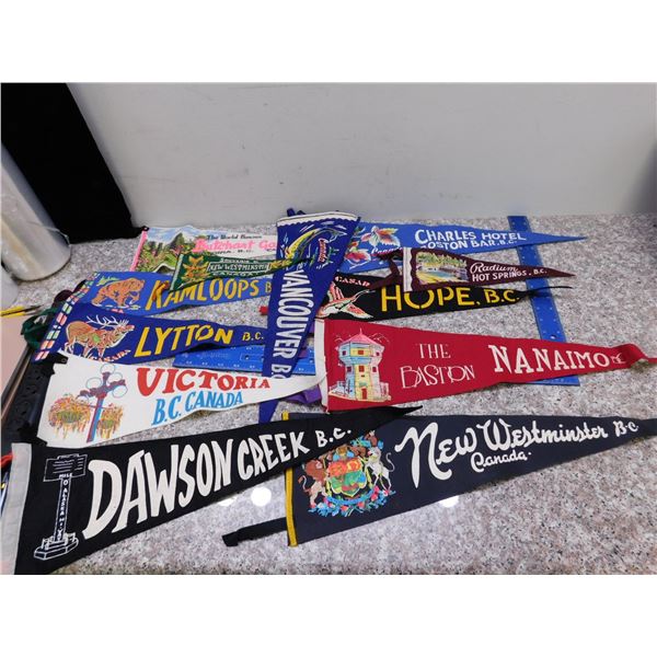Lot of 12 British Columbia Canada Felt Pennants Travel Souvenir