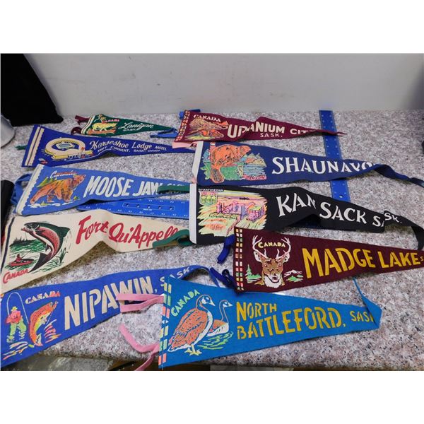 Lot of 10 Felt Pennants Travel Souvenir Saskatchewan Canada