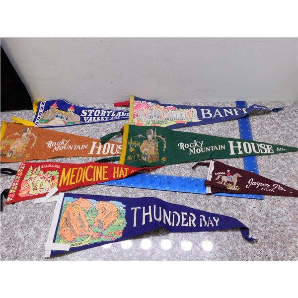 Lot of 7 Alberta Canada Felt Pennants Travel Souvenir