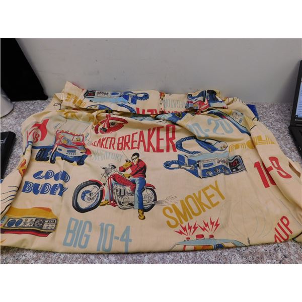 Vintage CB Radio Trucker Police Curtain Panel 54" x 44"