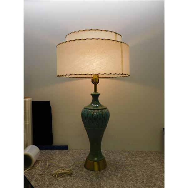 Vintage Teal Mid Century Fiberglass 2-Tier Shade Pottery Lamp