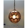 Image 1 : Vintage Mid Century Atomic Rose Gold Globe Chain Swag Lamp Coin Dot