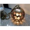 Image 2 : Vintage Mid Century Atomic Rose Gold Globe Chain Swag Lamp Coin Dot