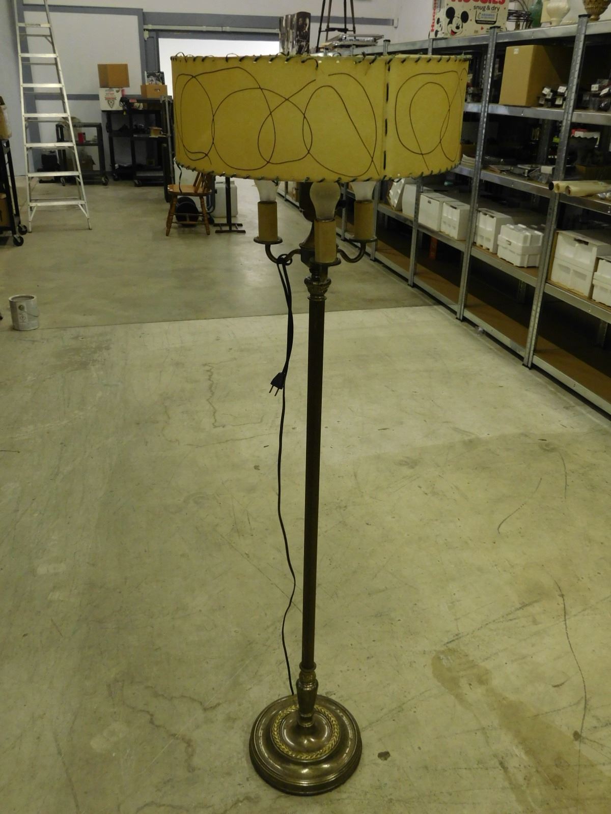 Vintage Fiberglass Shade Floor Lamp Brass Tone 4 Bulb approx 5ft — free download