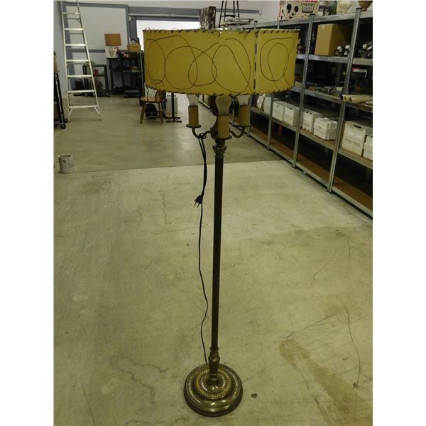 Vintage Fiberglass Shade Floor Lamp Brass Tone 4 Bulb approx 5ft