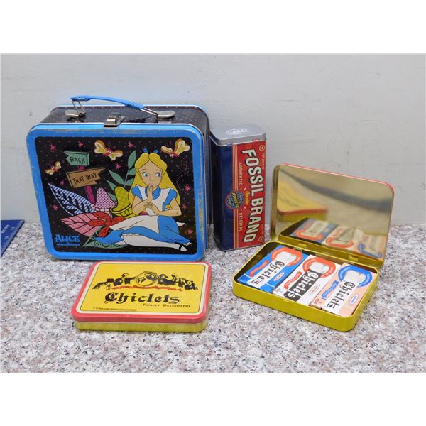 Chiclets Tins Gum One Sealed Gum Still Inside Alice in Wonderland Lunchbox Tin and Fossil Brand