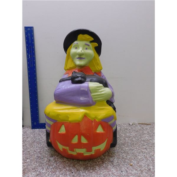 Vintage Halloween Decor Blow Mold  Witch on Pumpkin 2ft Tall