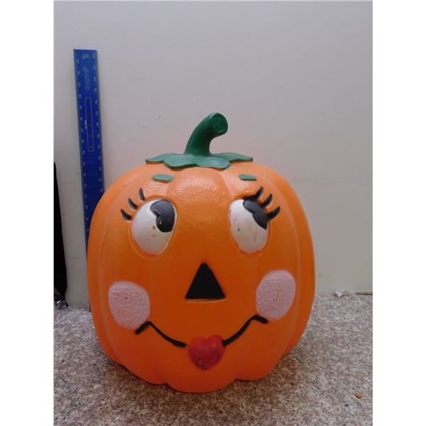 Vintage Halloween Decor Blow Mold Lady Smiling Pumpkin 18" Tall