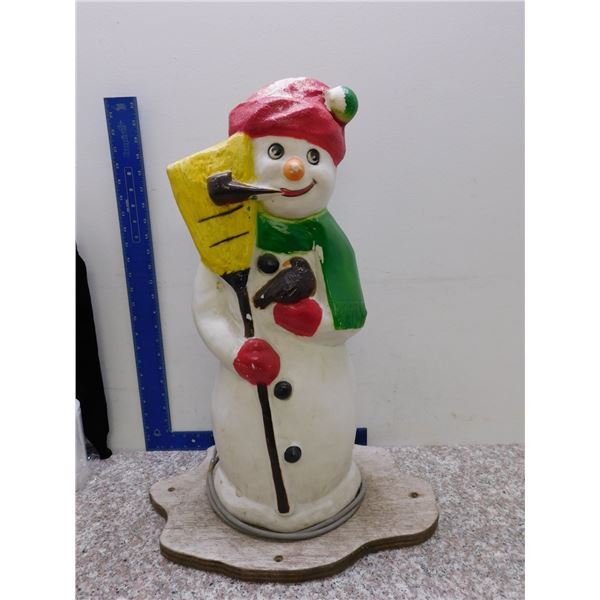 Vintage Holiday Christmas X-Mas Decor Blow Mold Snowman With Hat and Broomstick Frosty 22"