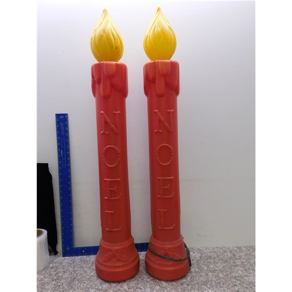 Vintage Holiday Christmas X-Mas Decor Blow Mold Candlesticks Noel Red PAIR 38" Tall