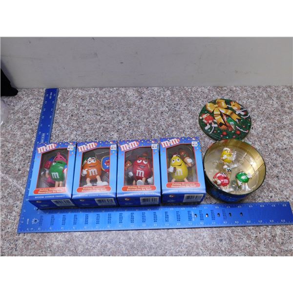 Holiday Christmas Ornaments Lot of 5 With 4 M& Ms Kurt S Adler and 1 Trio Tin