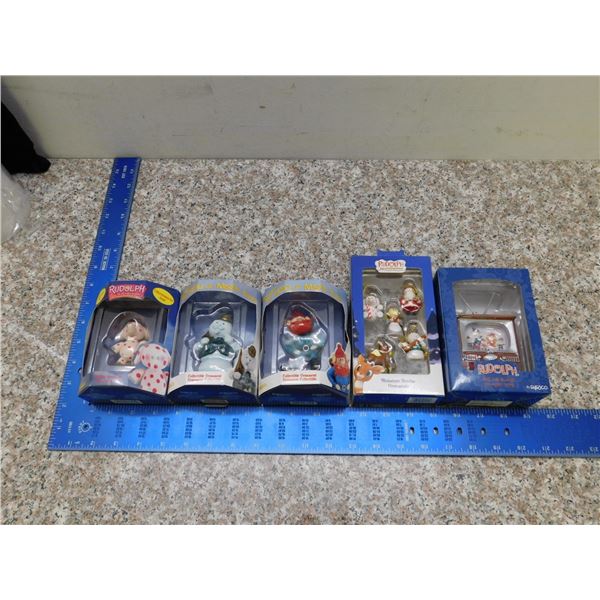 Holiday Christmas Ornaments  Lot of 5 Rudolph Enesco