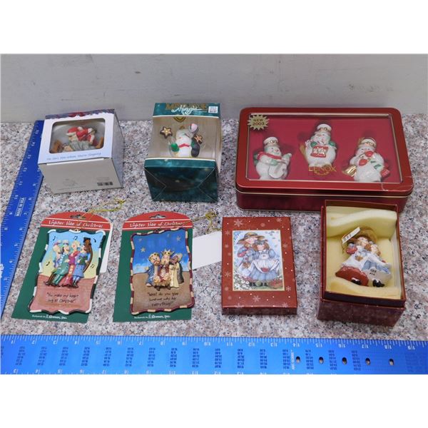 Holiday Christmas Ornaments Lot of 6 Misc Tins Packs Snowman
